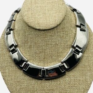 Vintage Les Bernard Vo Modernist Silver Tone Collar Necklace